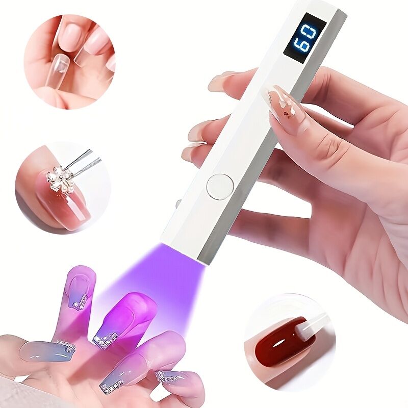 A compact portable gel nail polish lamp with a digital display — this wireless lamp lights up quickly and is perfect for home nail salons and travel.