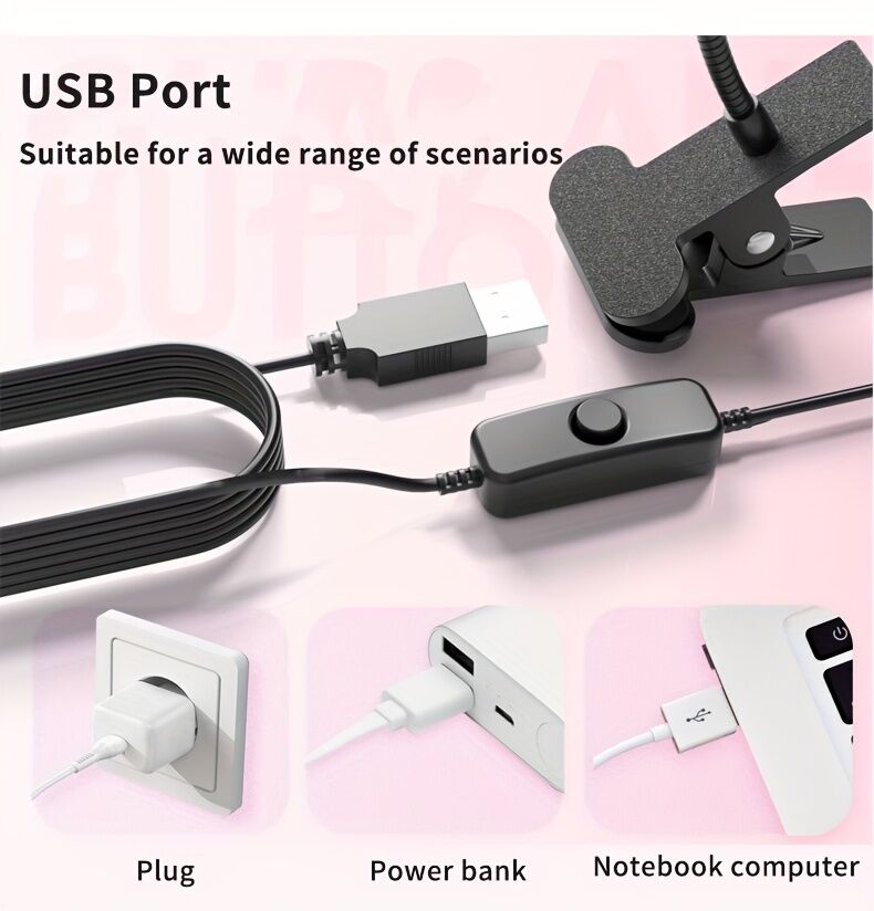 Straight UV/LED Nail Lamp, Table Lamp, Night Light, USB Nail Clamp Light, Gel Polish Curing Light with UV/LED Dual Function.（BLACK）