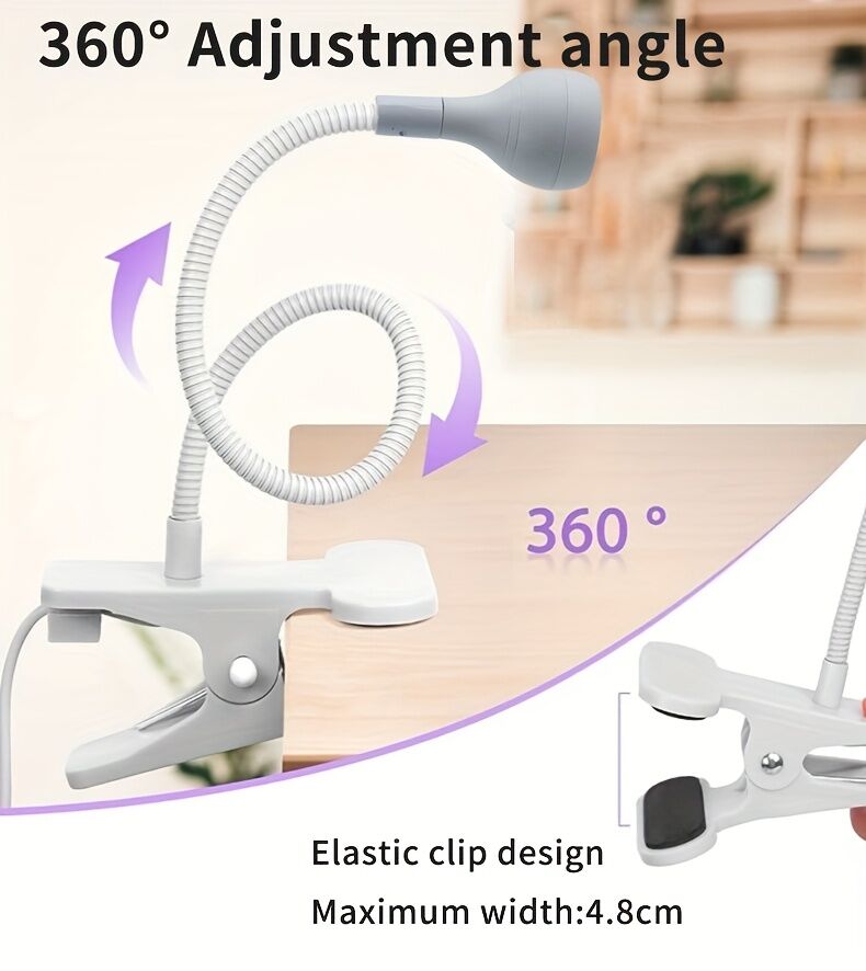Straight UV/LED Nail Lamp, Table Lamp, Night Light, USB Nail Clamp Light, Gel Polish Curing Light with UV/LED Dual Function.（silver）