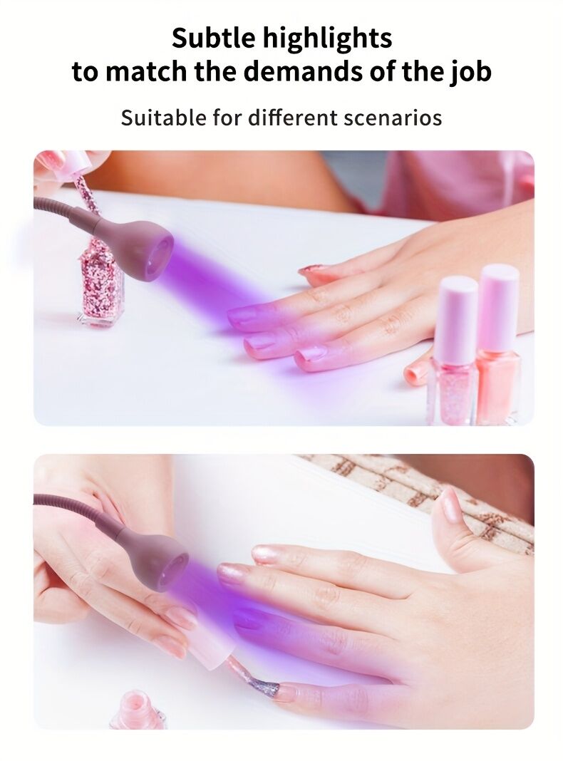 Straight UV/LED Nail Lamp, Table Lamp, Night Light, USB Nail Clamp Light, Gel Polish Curing Light with UV/LED Dual Function.（silver）