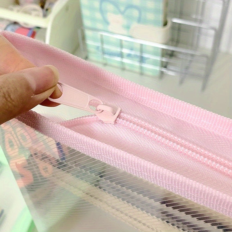 Macaron Candy Student File Bag + PET Animal Stickers - Hand-Carry Large Capacity Waterproof A4 Zipper Transparent Exam Paper & Textbook Storage Bag, Folder（yellow）