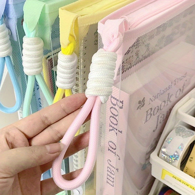 Macaron Candy Student File Bag + PET Animal Stickers - Hand-Carry Large Capacity Waterproof A4 Zipper Transparent Exam Paper & Textbook Storage Bag, Folder（yellow）