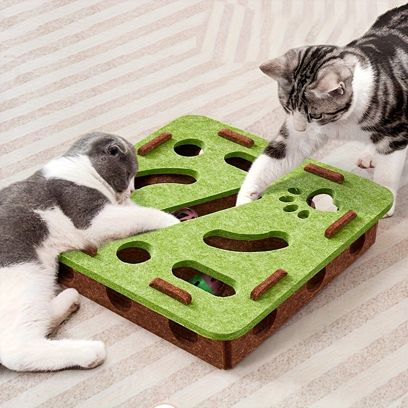Interactive Cat Fun Box with Paw Print Design for Digging and Climbing, Includes 2 Hidden Balls, Made of Durable Plastic Material, Promotes Mental Stimulation and Exercise, Random Colors, Suitable for All Breeds and Sizes, green brown