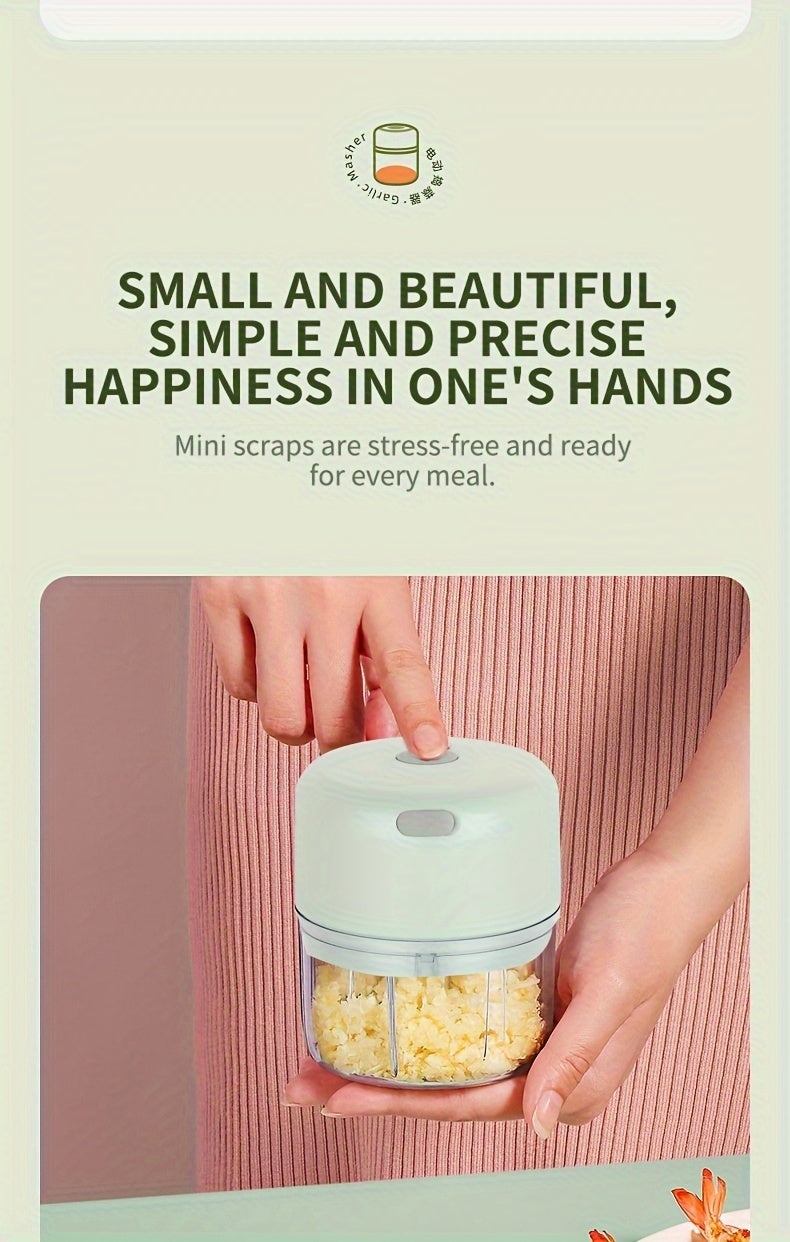 GREEN Mini Electric Garlic Chopper, Meat Grinder, and Vegetable Chopper, USB Rechargeable Mini Food Blender, Efficient Small Food Processor, Suitable for Ginger, Chili, Fruits, and Meat