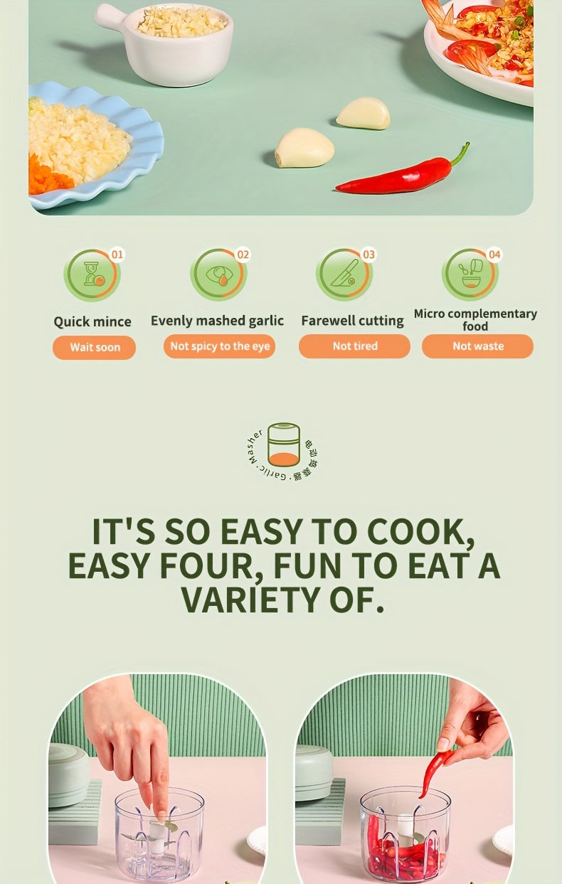 PINK Mini Electric Garlic Chopper, Meat Grinder, and Vegetable Chopper, USB Rechargeable Mini Food Blender, Efficient Small Food Processor, Suitable for Ginger, Chili, Fruits, and Meat