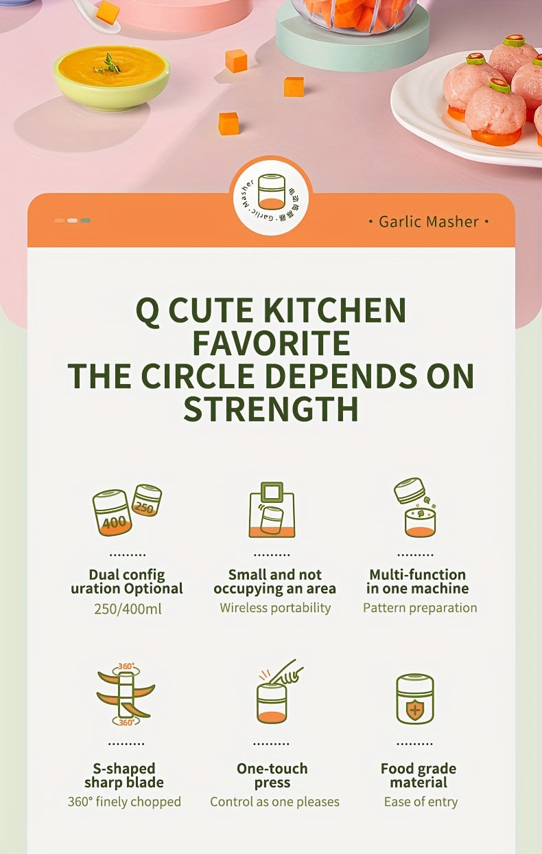 PINK Mini Electric Garlic Chopper, Meat Grinder, and Vegetable Chopper, USB Rechargeable Mini Food Blender, Efficient Small Food Processor, Suitable for Ginger, Chili, Fruits, and Meat