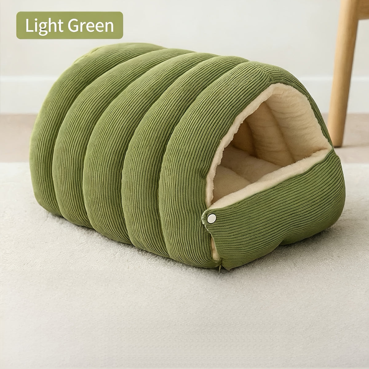 High-Elasticity Warm Cat Bed: 45×30×19cm Wrapped Design, Striped Fleece + Arctic Fleece Heat Retention, Removable &amp; Washable（light GREEN）