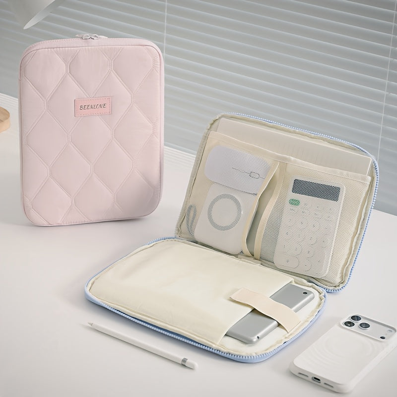 (beige)**BEENLOVE Tablet Storage Bag: 180° Full-Open Independent Compartment, Shockproof & Portable, Multifunctional Design**