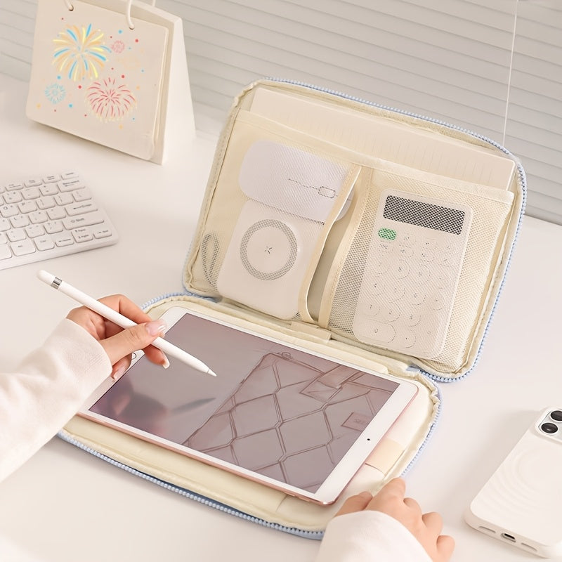 (beige)**BEENLOVE Tablet Storage Bag: 180° Full-Open Independent Compartment, Shockproof & Portable, Multifunctional Design**