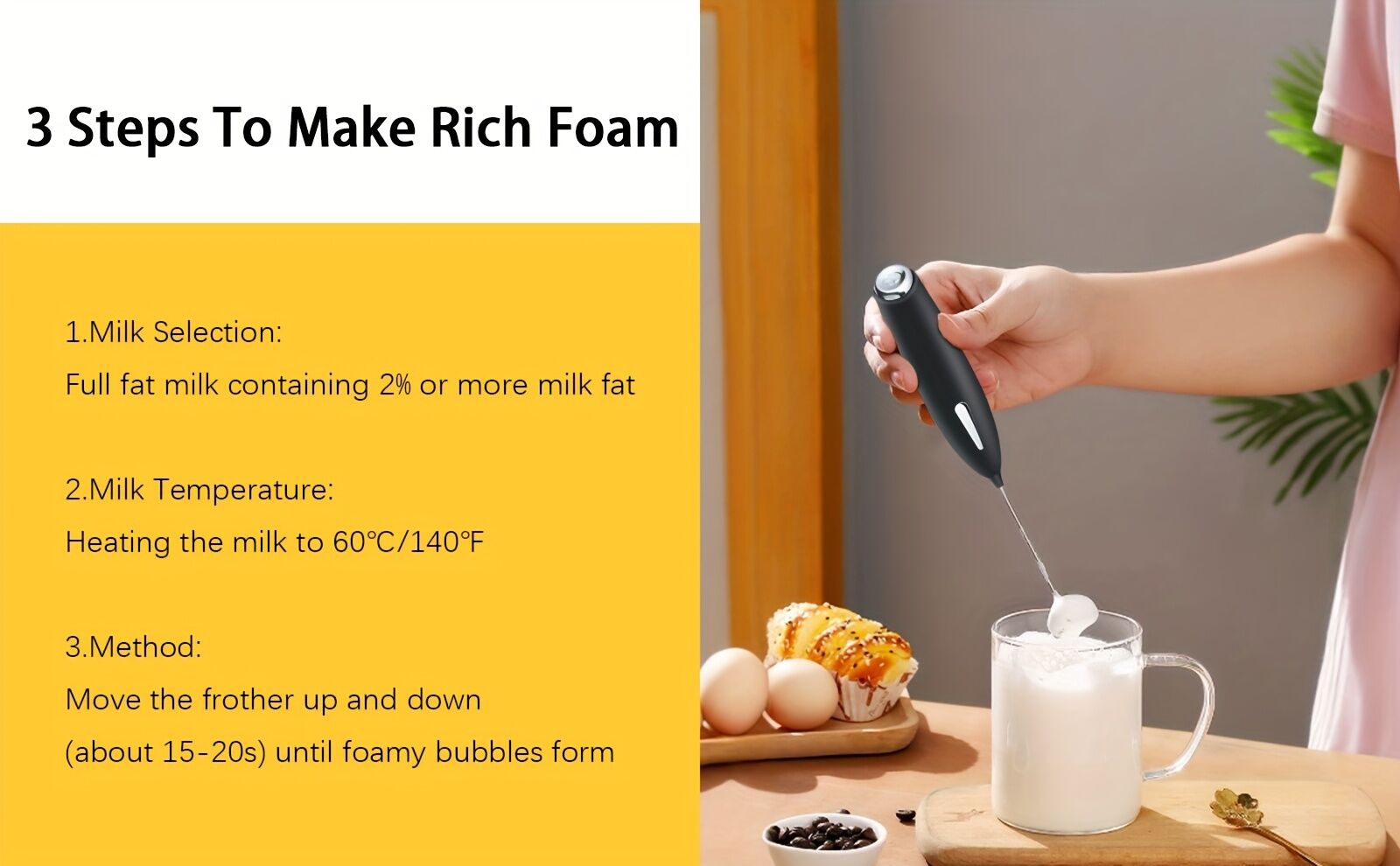 BLACK**Handheld Electric Frother | 10000 RPM Powerful Motor, One-Touch Start/Stop, Easily Froths, Mixes, and Blends – Your Kitchen Drink Essential Helper**