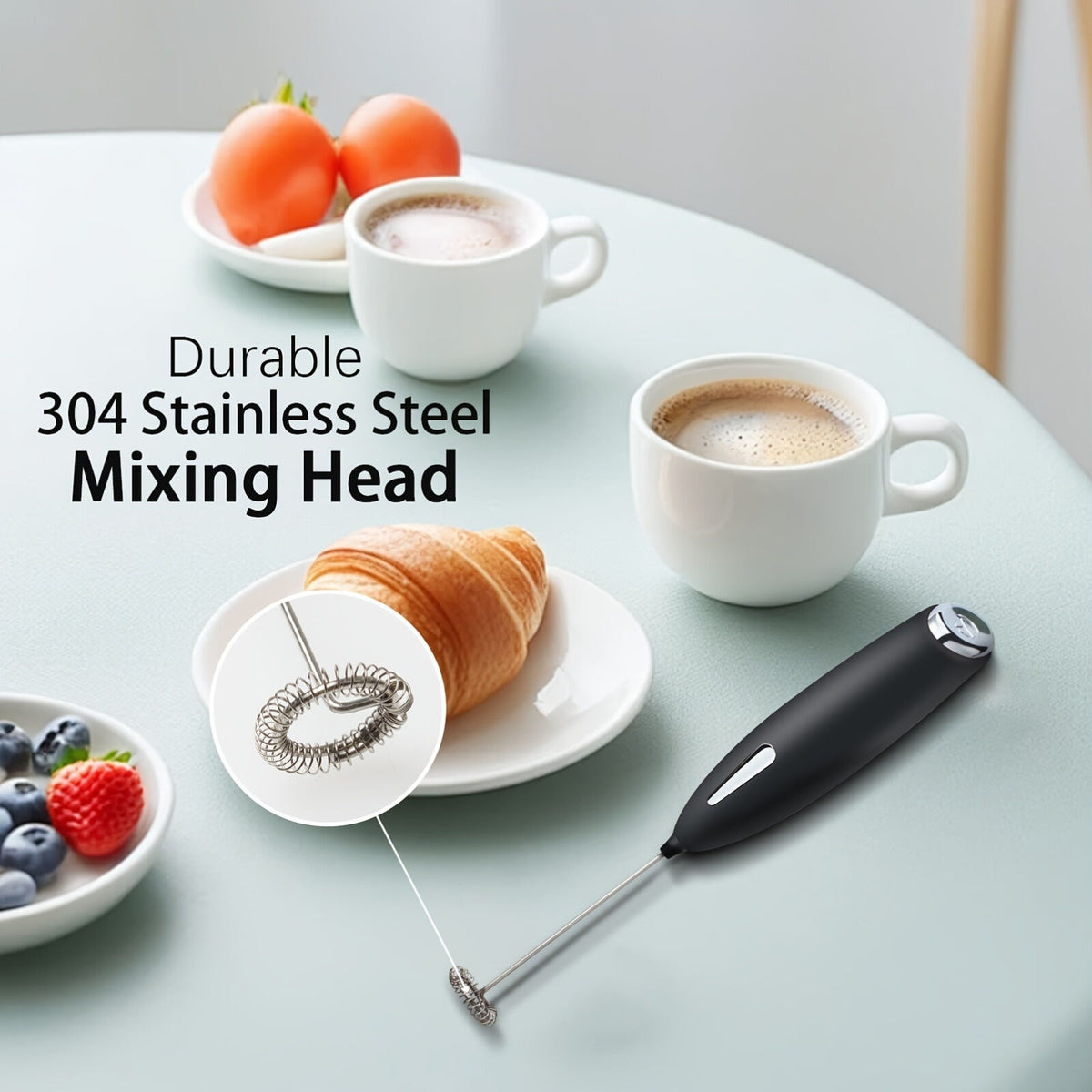 **Handheld Electric Frother | 10000 RPM Powerful Motor, One-Touch Start/Stop, Easily Froths, Mixes, and Blends – Your Kitchen Drink Essential Helper**WHITE