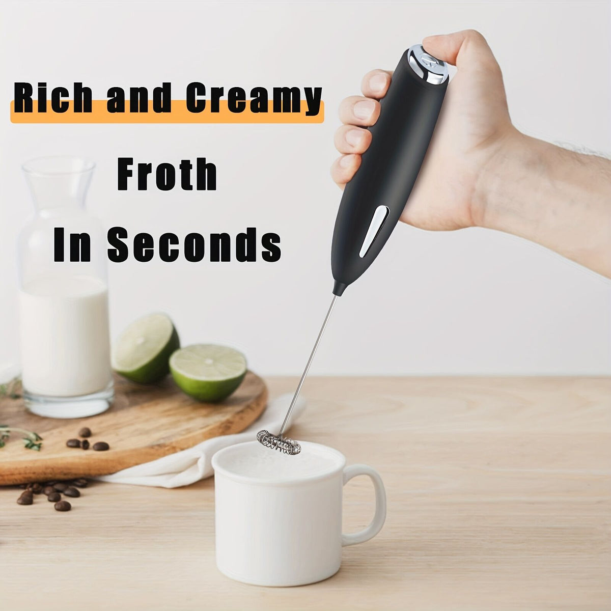 **Handheld Electric Frother | 10000 RPM Powerful Motor, One-Touch Start/Stop, Easily Froths, Mixes, and Blends – Your Kitchen Drink Essential Helper**WHITE