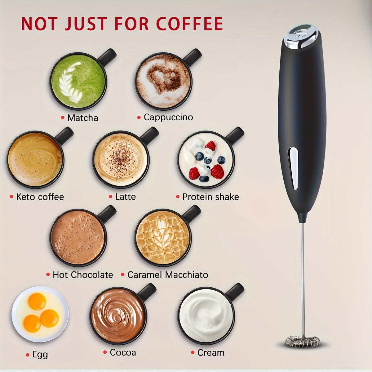 **Handheld Electric Frother | 10000 RPM Powerful Motor, One-Touch Start/Stop, Easily Froths, Mixes, and Blends – Your Kitchen Drink Essential Helper**RED