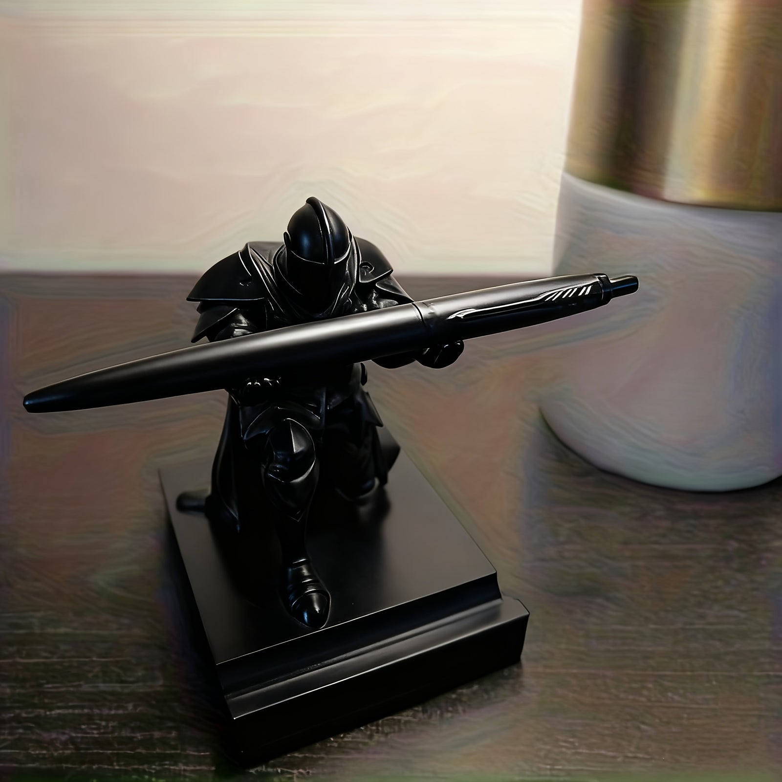 **Knight Sculpture Pen Holder: A Medieval Epic on Your Desk, Where the Pen Becomes a Sword, Blending Decorative Art with Practical Office Use**