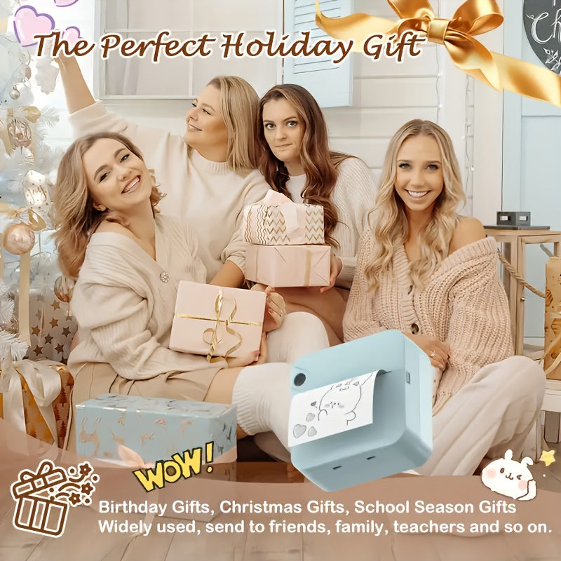 (Black）Inkless Sticker Printer Mini Thermal Printer with Roll Thermal Paper, Wireless Pocket Printer, Smart Portable Receipt Printer for Photos, Diaries, Notes, and Preparation Work.