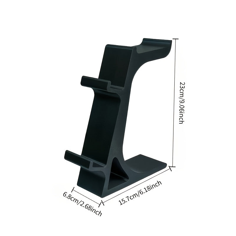 WHITE 3-in-1 PS5 and Xbox Controller Stand – Compatible with PlayStation 5/Xbox Consoles. A gaming desktop organizer with a headphone hanger, non-charging base that holds 2 controllers and headphones. Space-saving white/black console accessory.