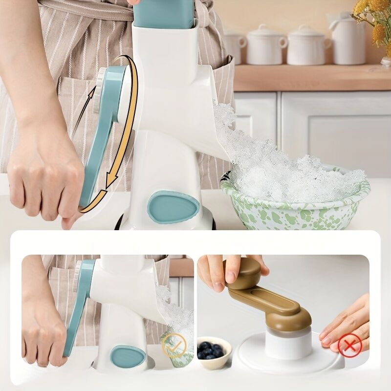 Three-Step Hand-Crank Ice Crusher｜Transparent Ice Box for Visible Operation, Anti-Slip Effort-Saving Design, 23.5cm Compact Body for Ice Making Anywhere