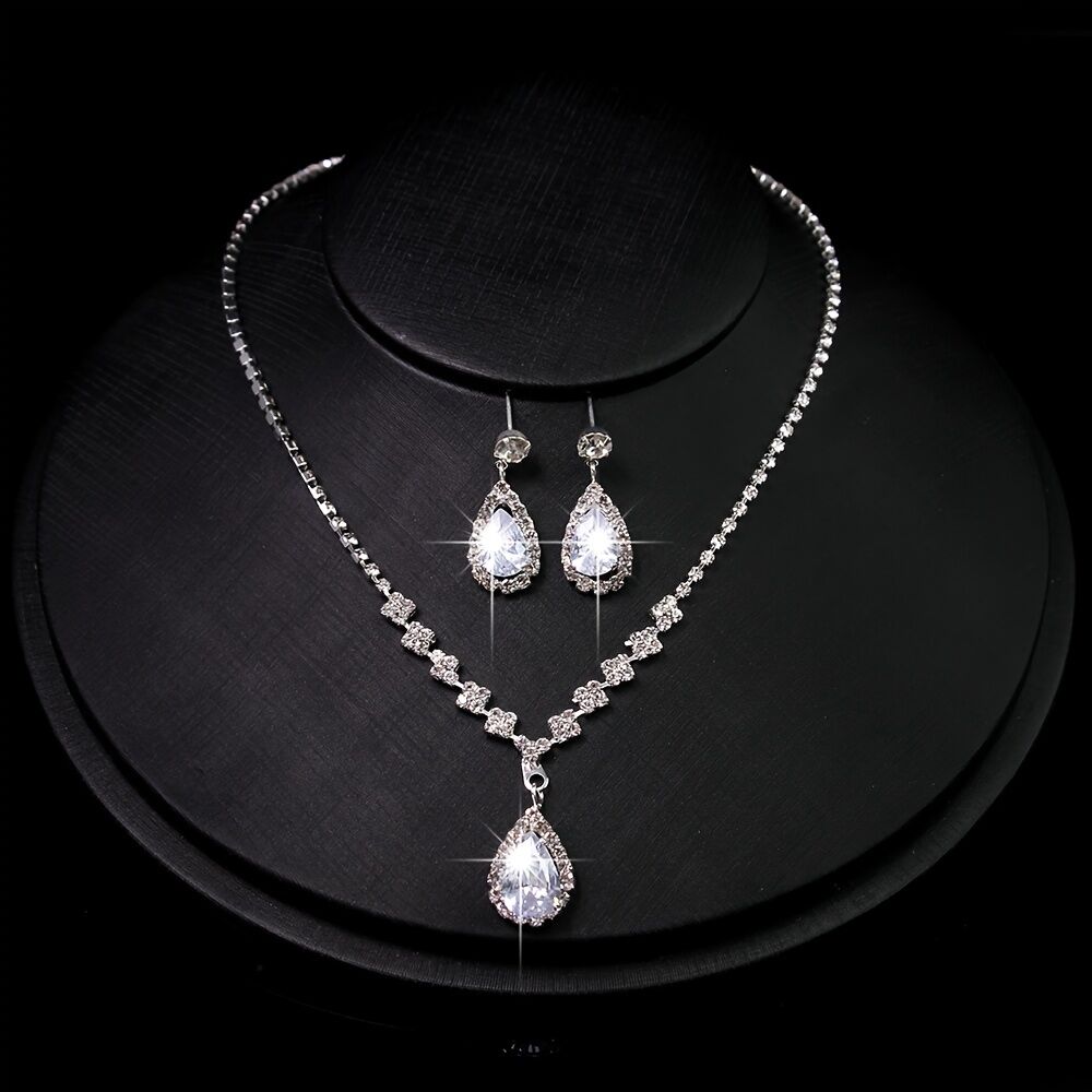 Elegant Teardrop Jewelry Set - Sparkling Necklace and Earrings, adorned with crystal accents, made of alloy, perfect for weddings, parties, and formal events, wedding jewelry.