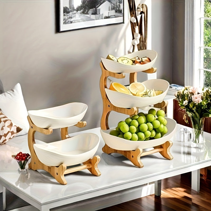 White**Nordic-Style Three-Tier Extendable Fruit Tray | Creative Living Room Snack Stand, Adjustable Height, Anti-Slip Expandable Display Tray**