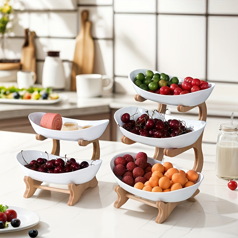 White**Nordic-Style Three-Tier Extendable Fruit Tray | Creative Living Room Snack Stand, Adjustable Height, Anti-Slip Expandable Display Tray**