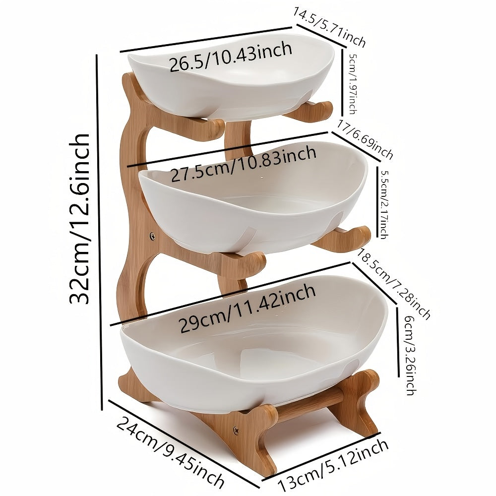 **Nordic-Style Two-Tier Extendable Fruit Tray | Creative Living Room Snack Stand, Adjustable Height, Anti-Slip Expandable Display Tray**(White)