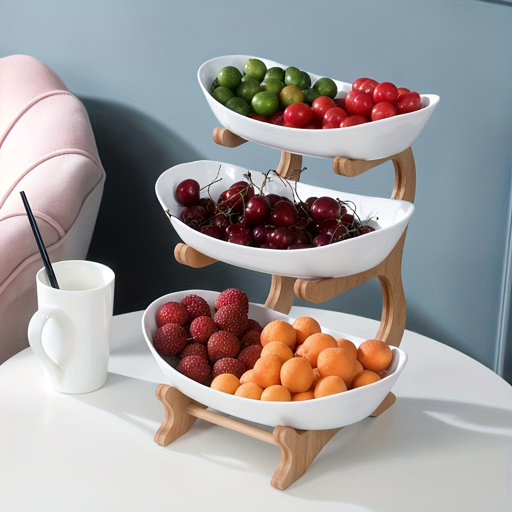 **Nordic-Style Two-Tier Extendable Fruit Tray | Creative Living Room Snack Stand, Adjustable Height, Anti-Slip Expandable Display Tray**(White)