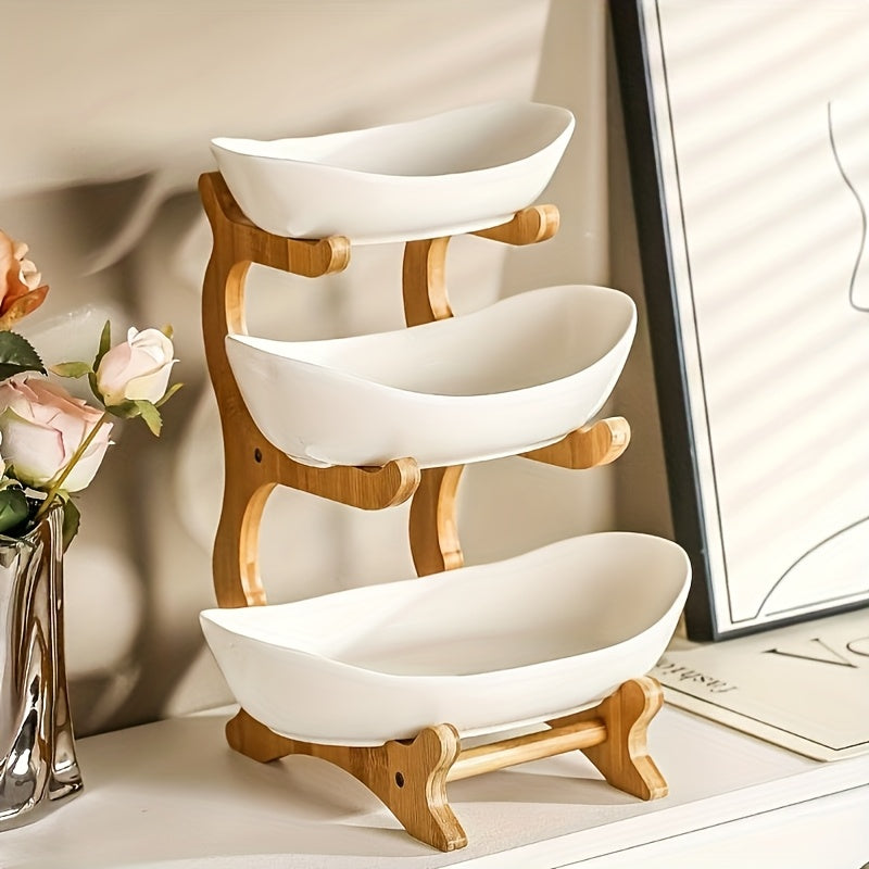 **Nordic-Style Two-Tier Extendable Fruit Tray | Creative Living Room Snack Stand, Adjustable Height, Anti-Slip Expandable Display Tray**(White)