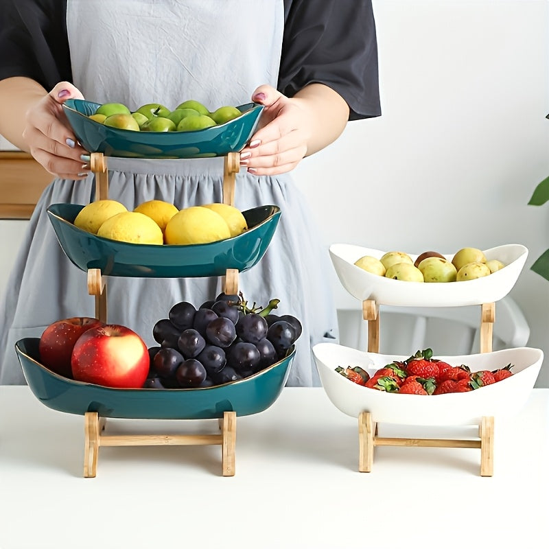 **Nordic-Style Two-Tier Extendable Fruit Tray | Creative Living Room Snack Stand, Adjustable Height, Anti-Slip Expandable Display Tray**(Green)
