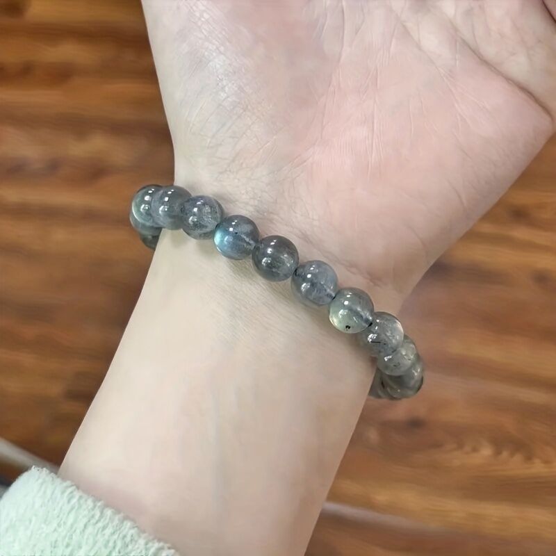 Natural Labradorite Bracelet - Handmade Bohemian-style Jewelry, Featuring Iridescent Stone with 8mm Beads, for Chakra and Positivity - A Labradorite Gemstone Gift Suitable for Both Men and Women, Perfect for All Seasons