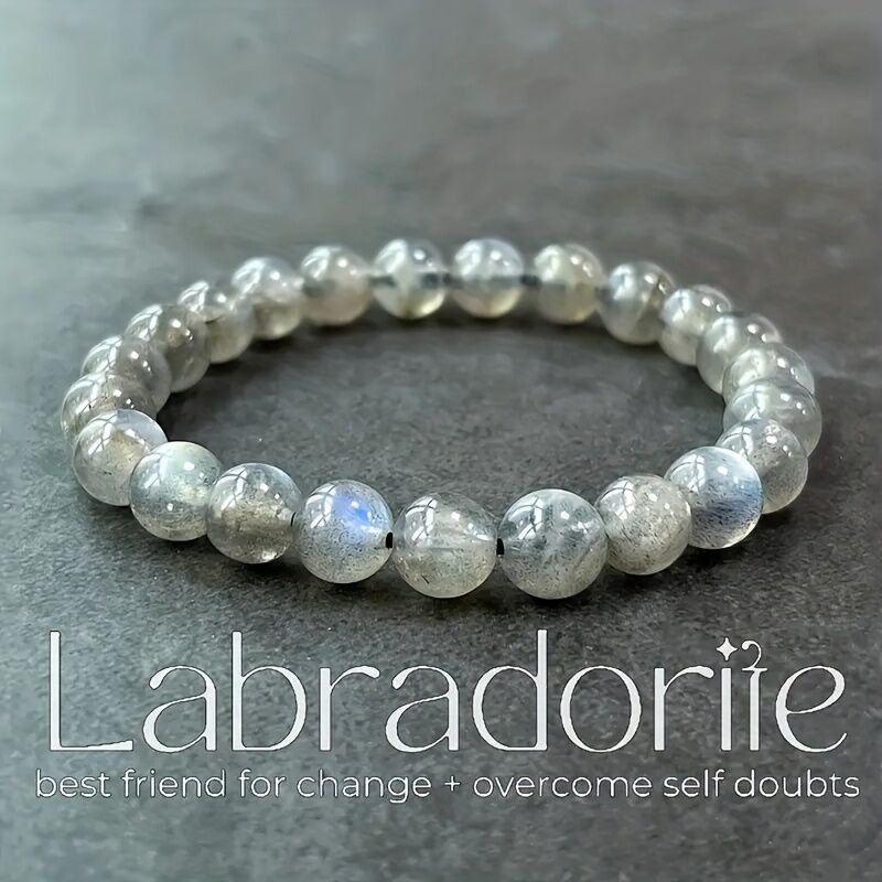 Natural Labradorite Bracelet - Handmade Bohemian-style Jewelry, Featuring Iridescent Stone with 8mm Beads, for Chakra and Positivity - A Labradorite Gemstone Gift Suitable for Both Men and Women, Perfect for All Seasons