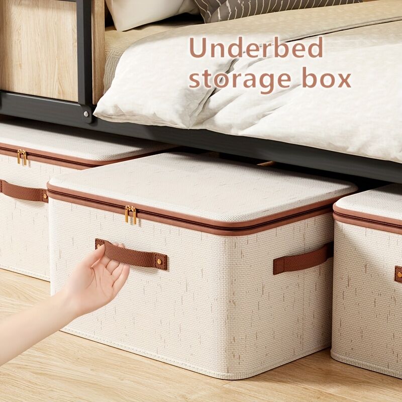 8L Double Zipper Storage Box with Faux Leather Handles | Large Capacity Lidded Basket, Perfect for Storing Clothes, Bedding, and Moving — Ideal for Bedrooms, Dorms, Studies, Wardrobes, Laundry Baskets, Shelf Bins, and Storage Racks.