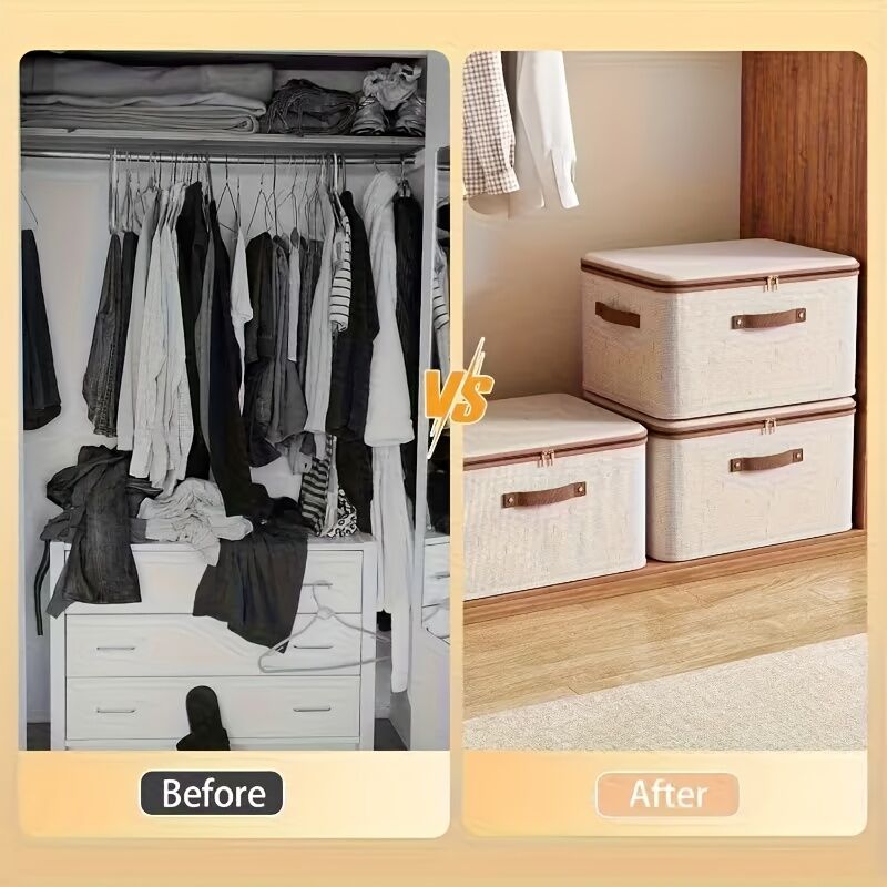 15L Double Zipper Storage Box with Faux Leather Handles | Large Capacity Lidded Basket, Perfect for Storing Clothes, Bedding, and Moving — Ideal for Bedrooms, Dorms, Studies, Wardrobes, Laundry Baskets, Shelf Bins, and Storage Racks.