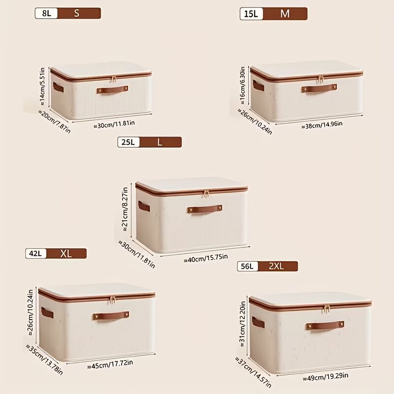 25L Double Zipper Storage Box with Faux Leather Handles | Large Capacity Lidded Basket, Perfect for Storing Clothes, Bedding, and Moving — Ideal for Bedrooms, Dorms, Studies, Wardrobes, Laundry Baskets, Shelf Bins, and Storage Racks.