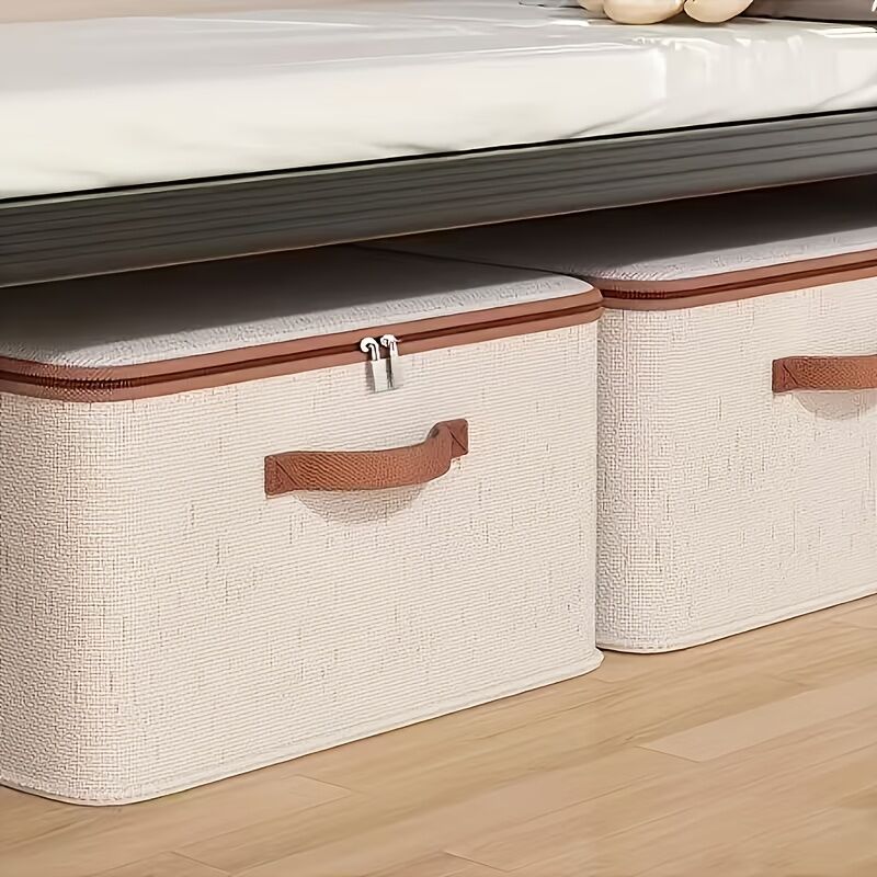 42L Double Zipper Storage Box with Faux Leather Handles | Large Capacity Lidded Basket, Perfect for Storing Clothes, Bedding, and Moving — Ideal for Bedrooms, Dorms, Studies, Wardrobes, Laundry Baskets, Shelf Bins, and Storage Racks.