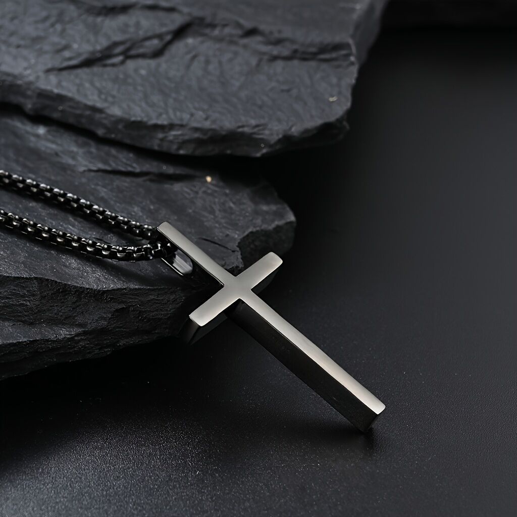 Titanium Steel Silver Men's Necklace, minimalist design, suitable for both men and women. Cross pendant style, religious-themed jewelry, showcasing unique faith and taste. Spiritual accessory, faith jewelry, minimalist design, contemporary jewelry, high-q