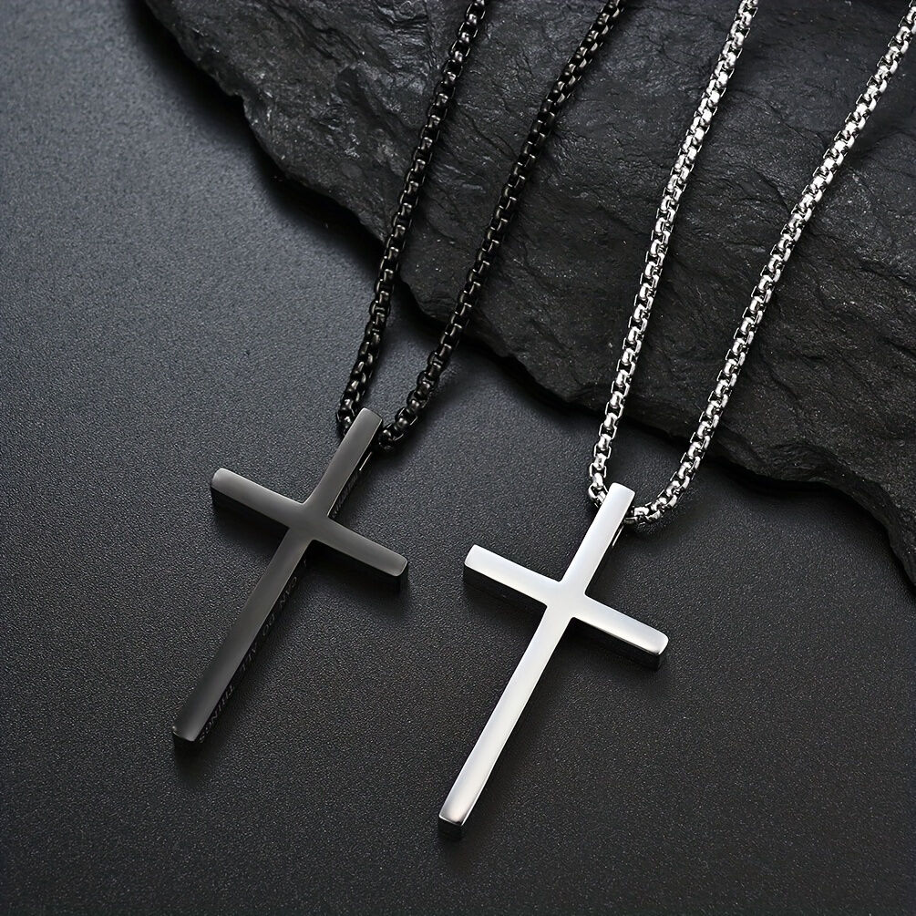 Titanium Steel Silver Men's Necklace, minimalist design, suitable for both men and women. Cross pendant style, religious-themed jewelry, showcasing unique faith and taste. Spiritual accessory, faith jewelry, minimalist design, contemporary jewelry, high-q