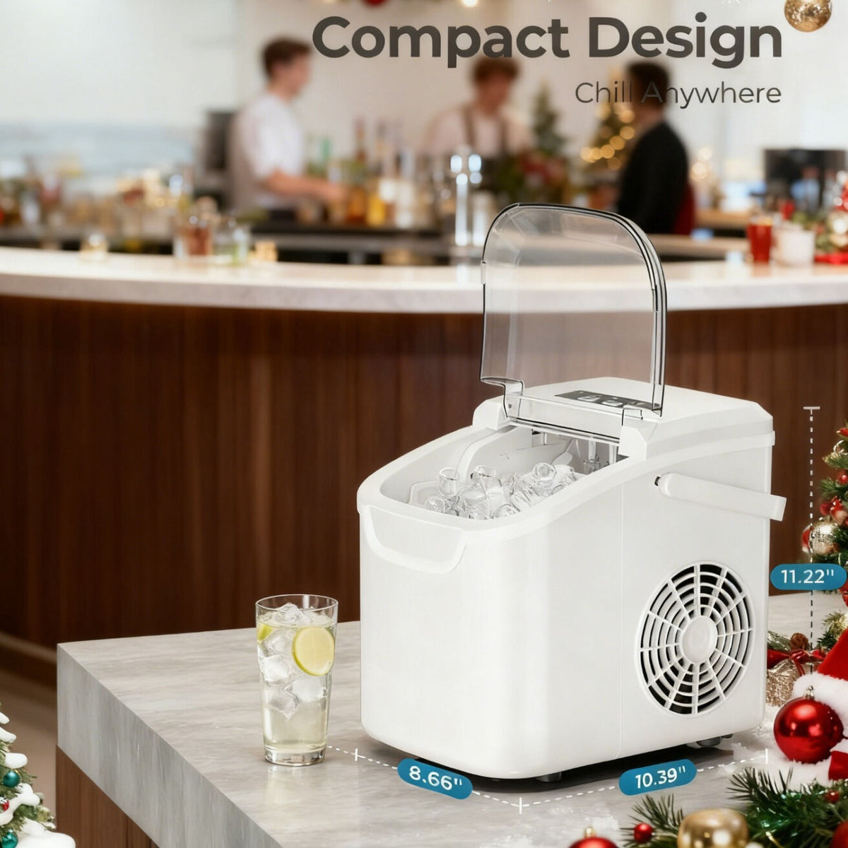 Desktop Ice Maker, Produces Ice in 6 Minutes with a Capacity of 26 Pounds, Energy-Saving 30% and Operating Noise Below 40 Decibels, Portable Ice Maker with Built-in Ice Basket, Suitable for Home and Camping.(BLACK)