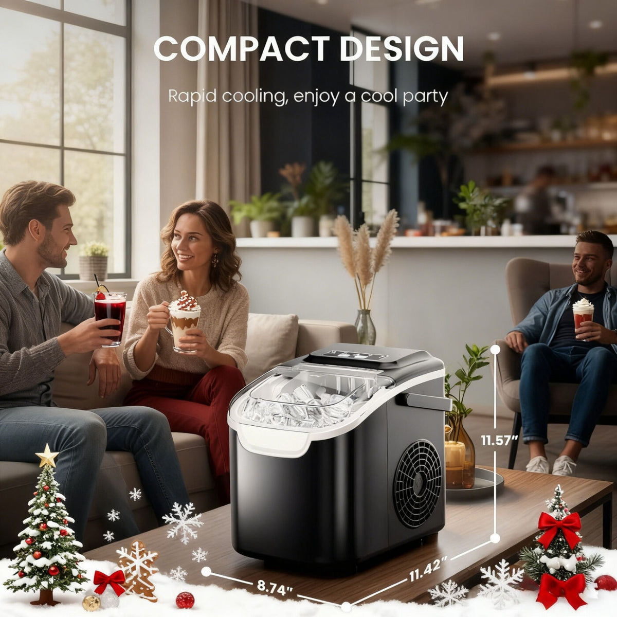 Desktop Ice Maker, Produces Ice in 6 Minutes with a Capacity of 26 Pounds, Energy-Saving 30% and Operating Noise Below 40 Decibels, Portable Ice Maker with Built-in Ice Basket, Suitable for Home and Camping.(GREY)