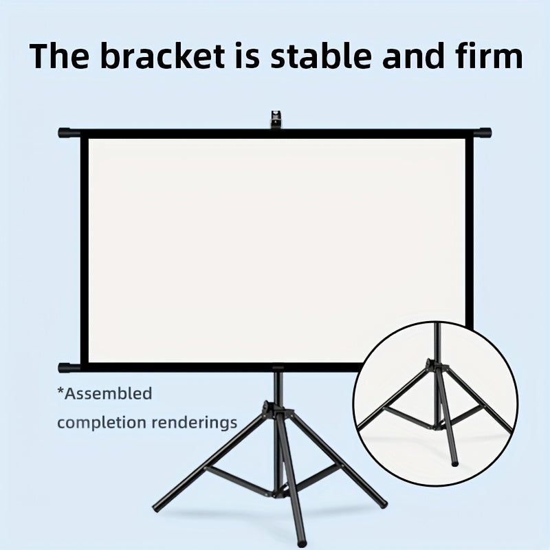 60in Portable and mobile projection screen with tripod stand, 16:9 HD format, suitable for home theater and indoor wall mounting. Made of polyester fabric, easy to set up and use. Ideal for office presentations and home entertainment, ready to use right o