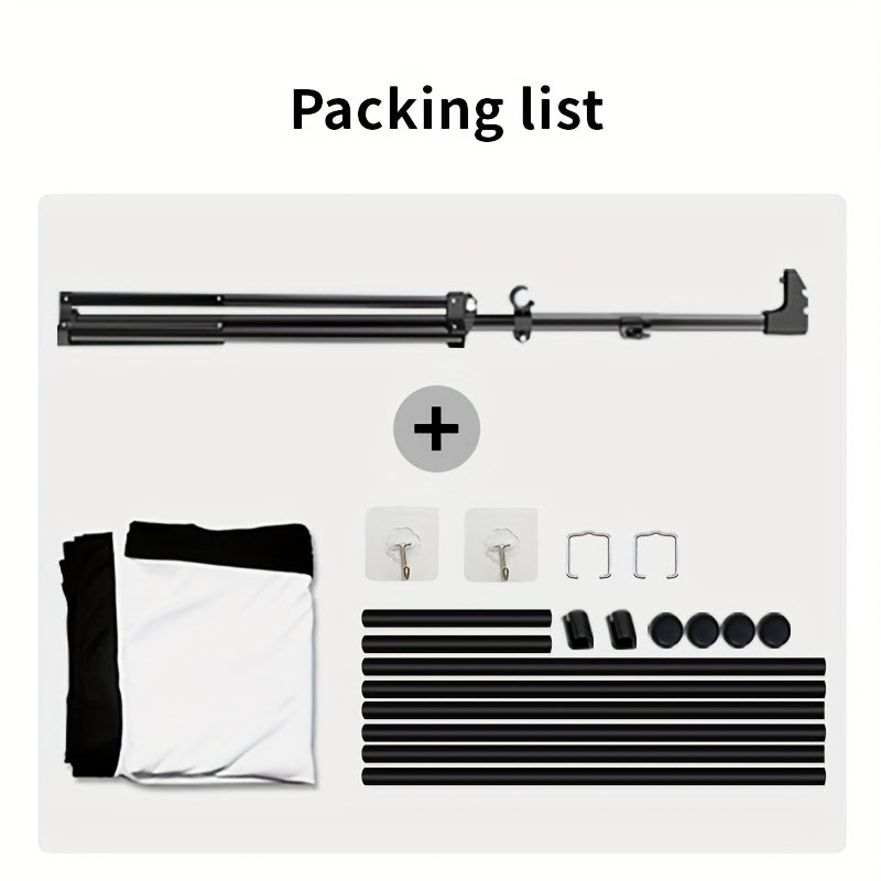 60in Portable and mobile projection screen with tripod stand, 16:9 HD format, suitable for home theater and indoor wall mounting. Made of polyester fabric, easy to set up and use. Ideal for office presentations and home entertainment, ready to use right o