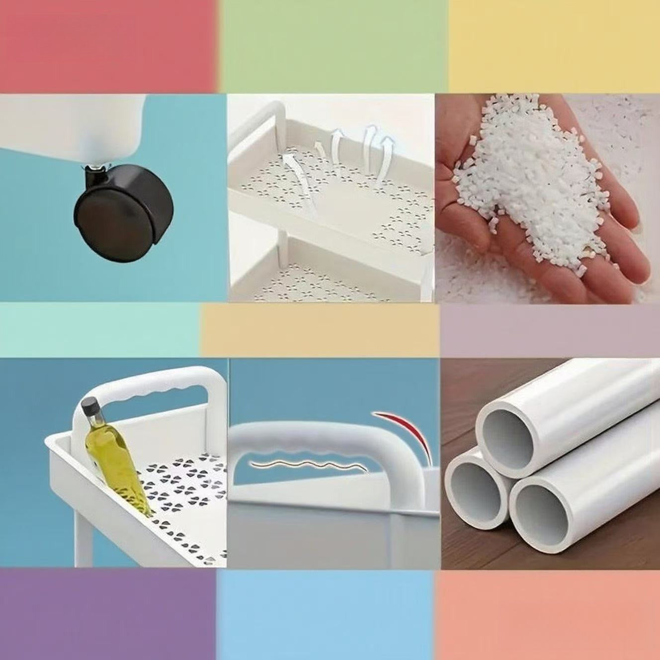 Five-Tier Rolling Cosmetics Storage Rack - Made of durable plastic, equipped with 360-degree swivel casters, strong load-bearing capacity - Suitable for bathroom, bedroom, kitchen, and home storage | BLACK