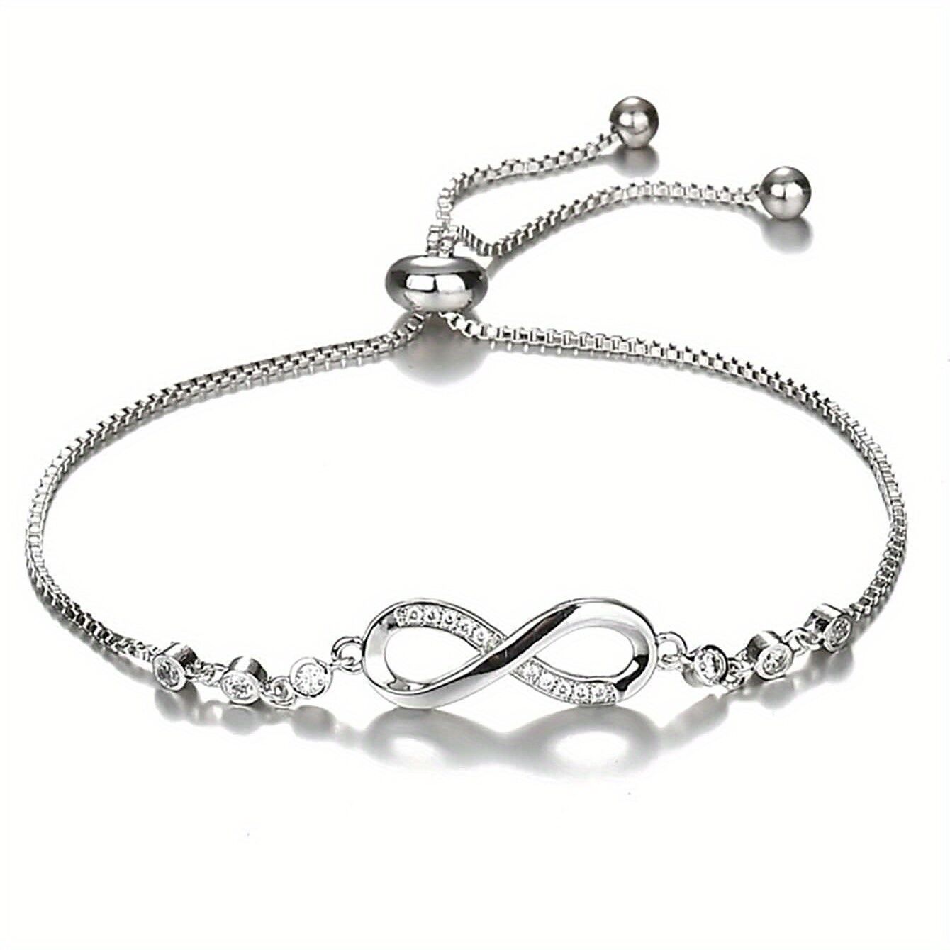 "Double-Loop Interwoven": 24cm Zinc Alloy Infinity Symbol Bracelet, Interpreting the Poetic Philosophy of Perpetuity with Flowing Beaded Light