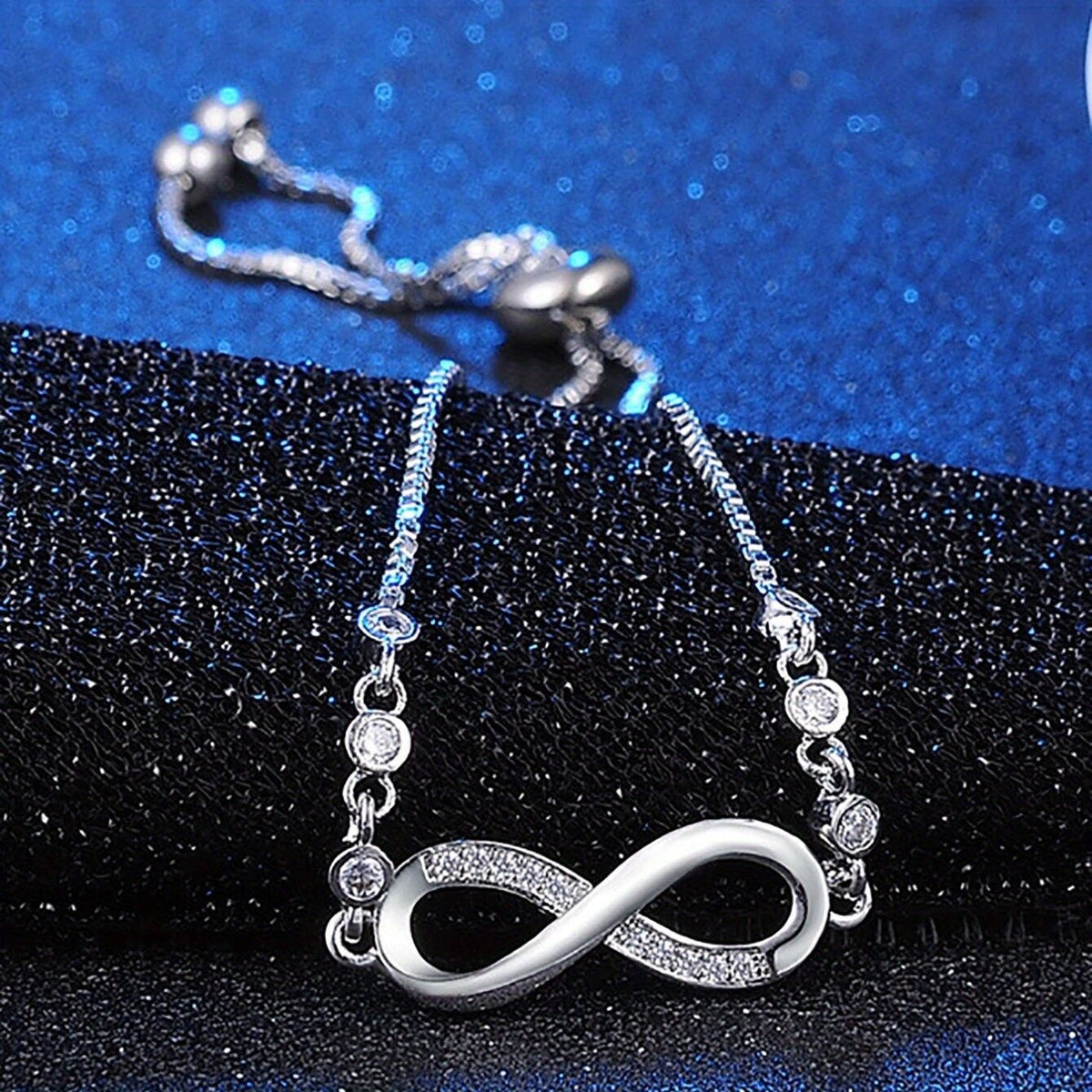 "Double-Loop Interwoven": 24cm Zinc Alloy Infinity Symbol Bracelet, Interpreting the Poetic Philosophy of Perpetuity with Flowing Beaded Light