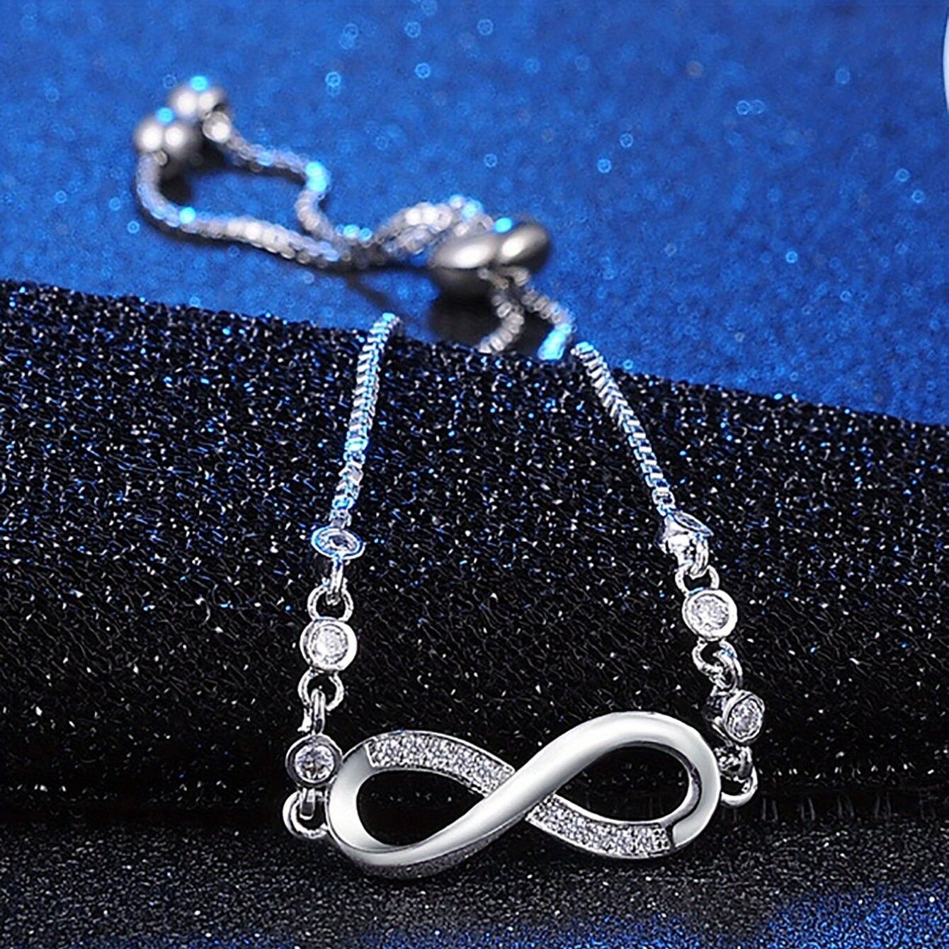 "Double-Loop Interwoven": 24cm Zinc Alloy Infinity Symbol Bracelet, Interpreting the Poetic Philosophy of Perpetuity with Flowing Beaded Light