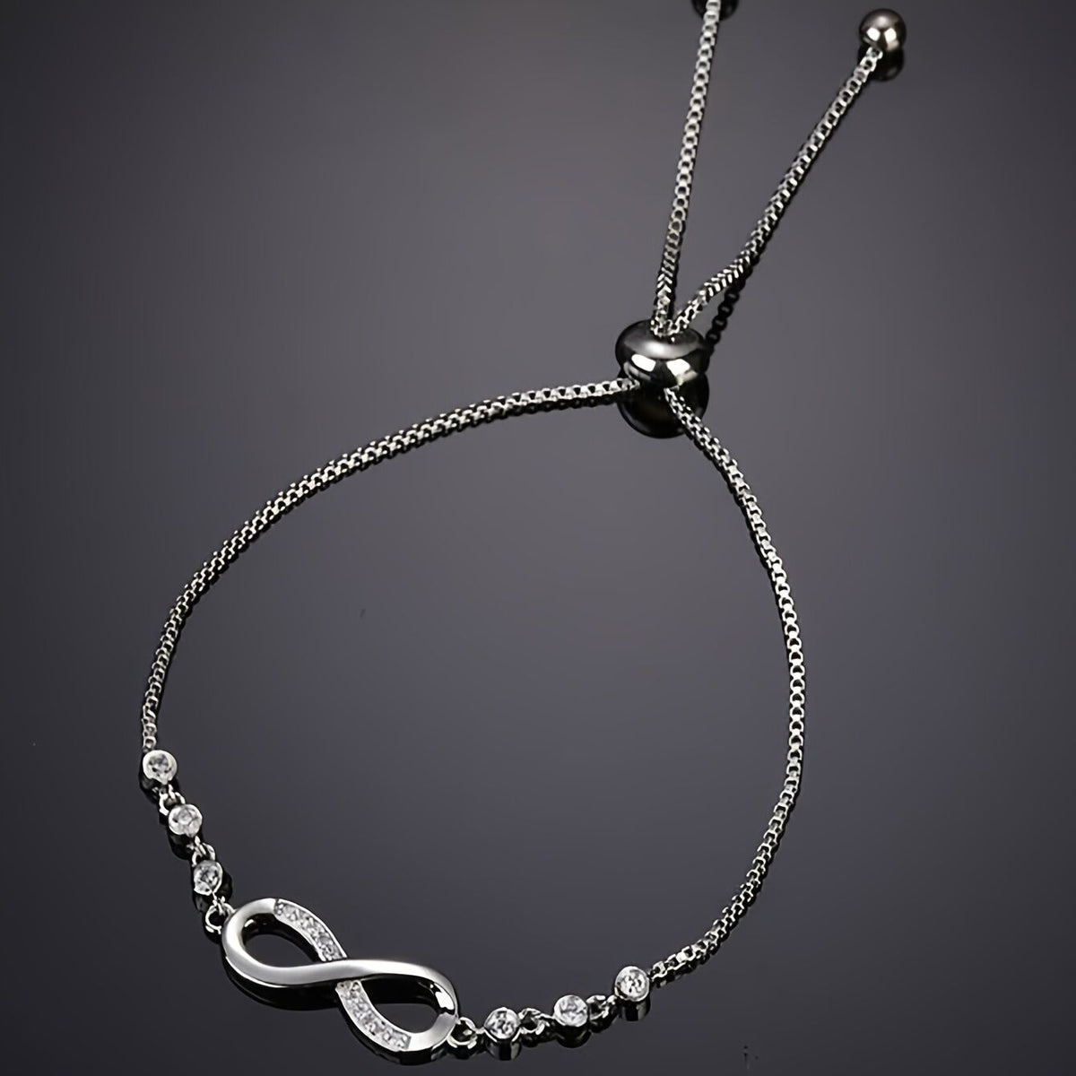 "Double-Loop Interwoven": 24cm Zinc Alloy Infinity Symbol Bracelet, Interpreting the Poetic Philosophy of Perpetuity with Flowing Beaded Light