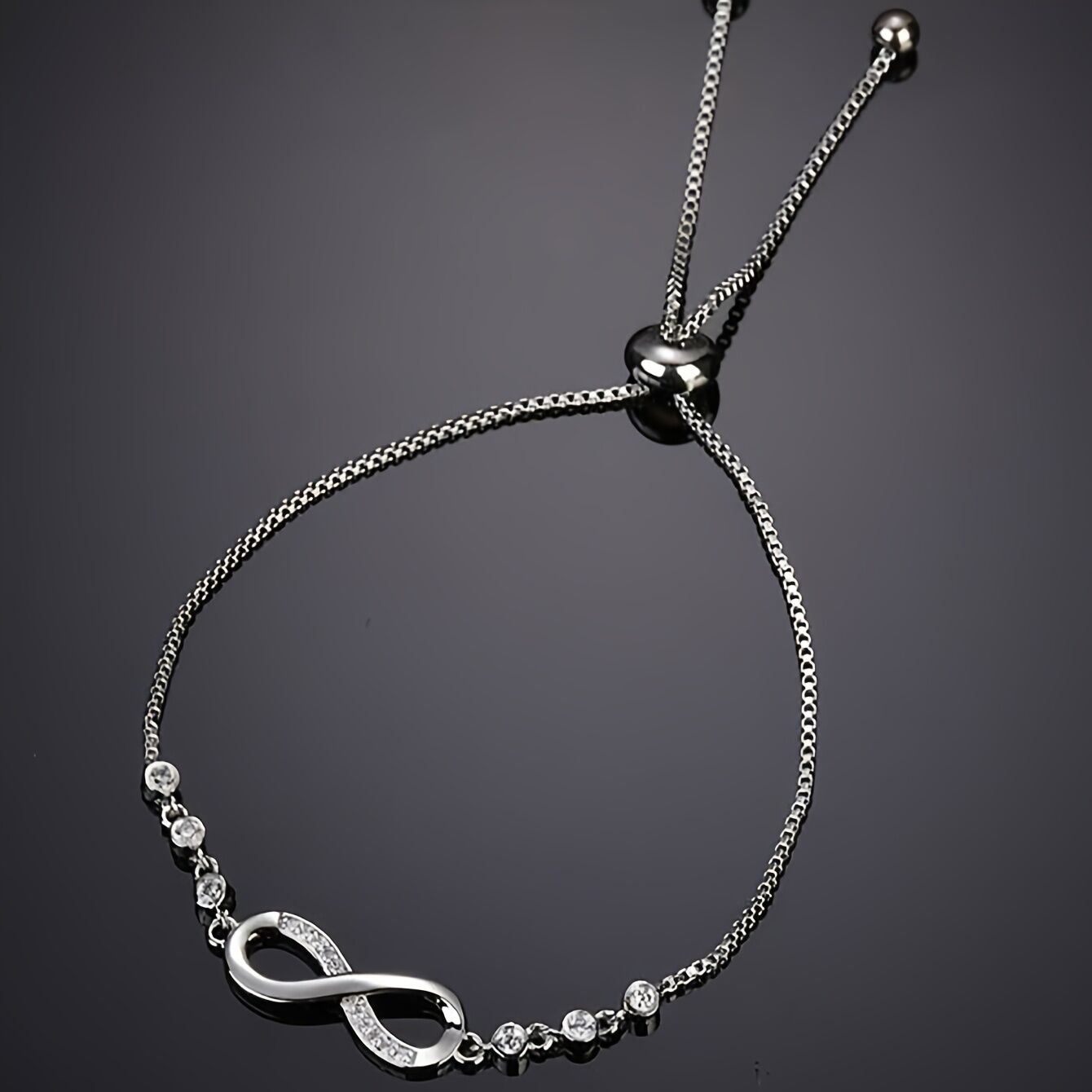 "Double-Loop Interwoven": 24cm Zinc Alloy Infinity Symbol Bracelet, Interpreting the Poetic Philosophy of Perpetuity with Flowing Beaded Light