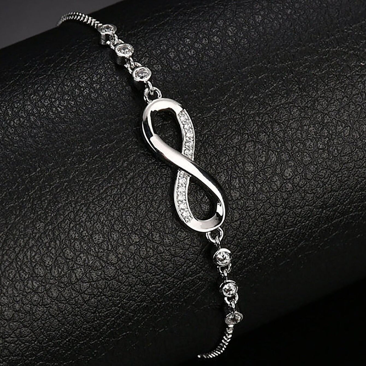 "Double-Loop Interwoven": 24cm Zinc Alloy Infinity Symbol Bracelet, Interpreting the Poetic Philosophy of Perpetuity with Flowing Beaded Light