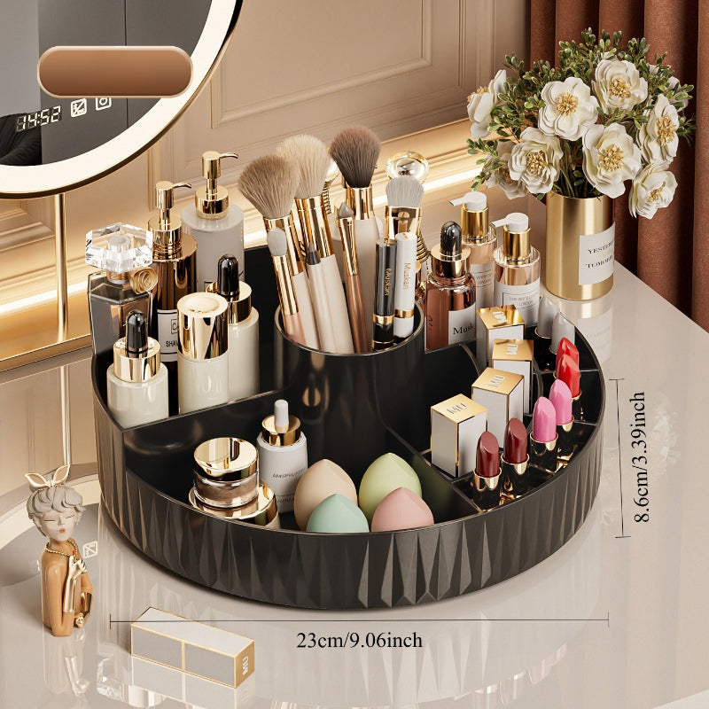 Rotatable Luxury Cosmetic Organizer Desk Large Capacity Skincare Storage Shelf Vanity Tidy Tray Cosmetic Storage Box（cream color）