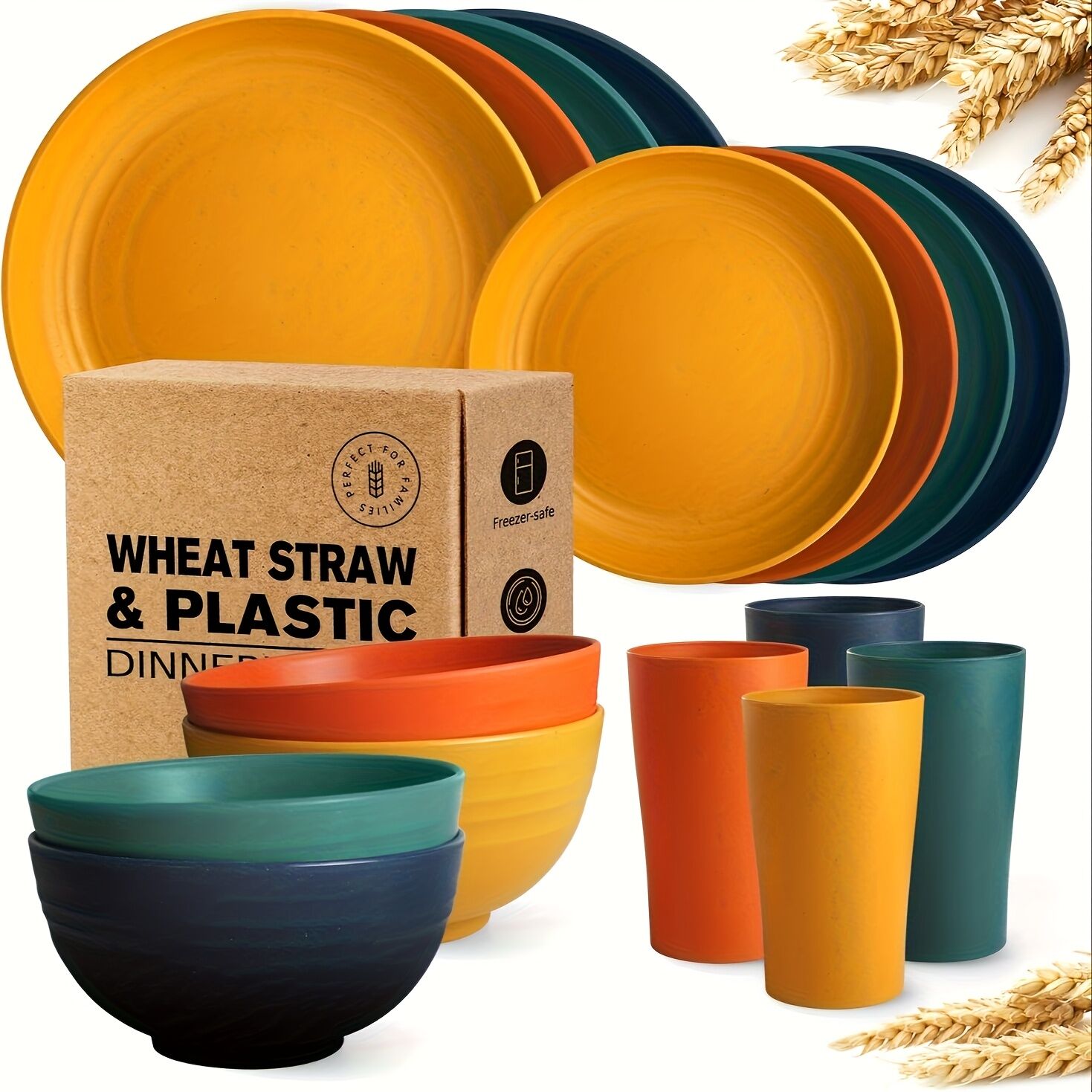 32件Eco-Friendly Wheat Straw Dinnerware: Stackable Design with Natural Texture, Illuminating the Sustainable Aesthetics of Every Meal