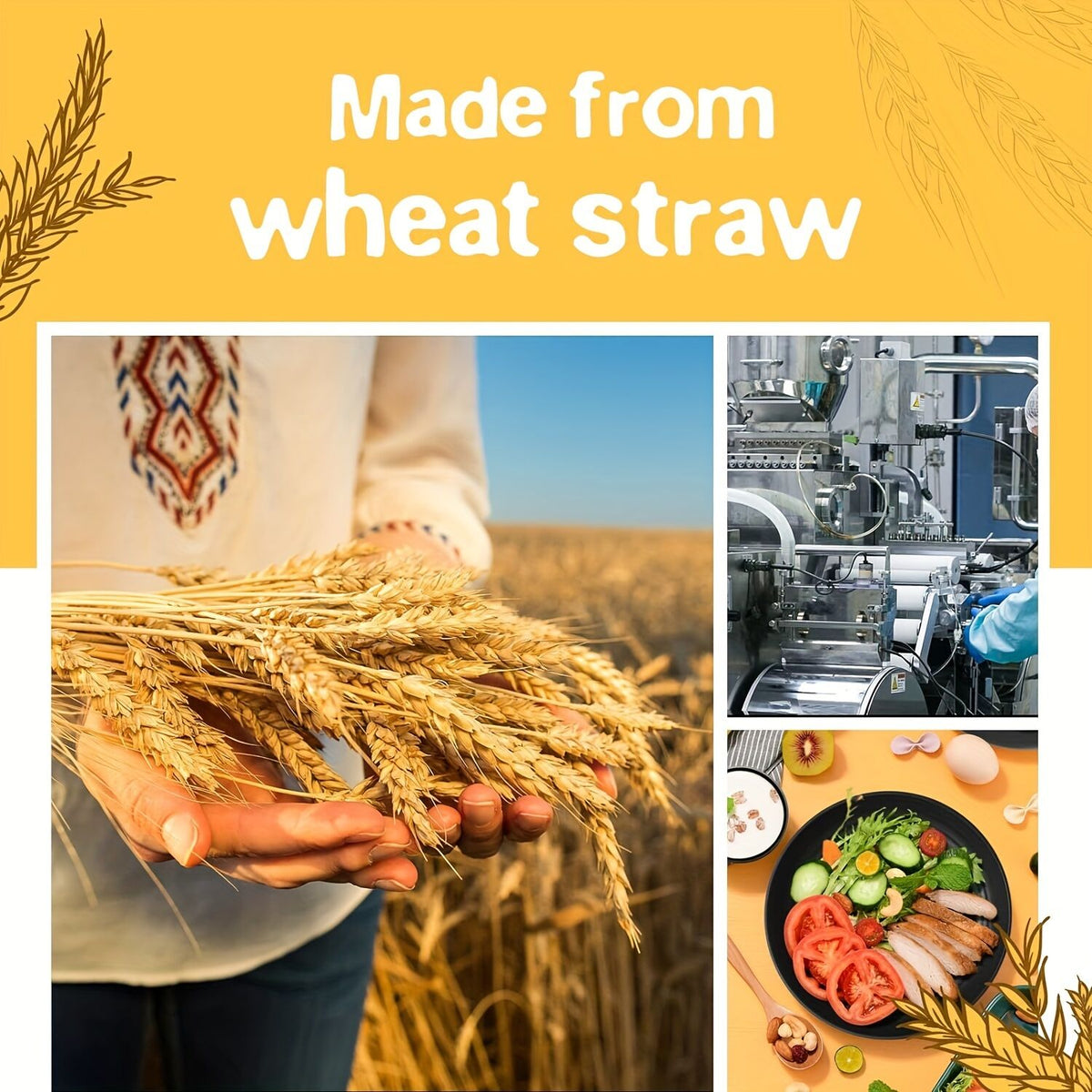 32件Eco-Friendly Wheat Straw Dinnerware: Stackable Design with Natural Texture, Illuminating the Sustainable Aesthetics of Every Meal